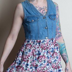 Vintage 90s denim flower sweetheart dress